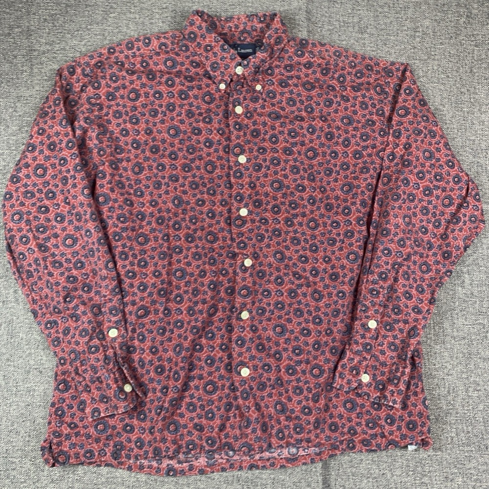 Vintage Polo Ralph Lauren Greggor Shirt Men's Large Red Bandana Geometric Button